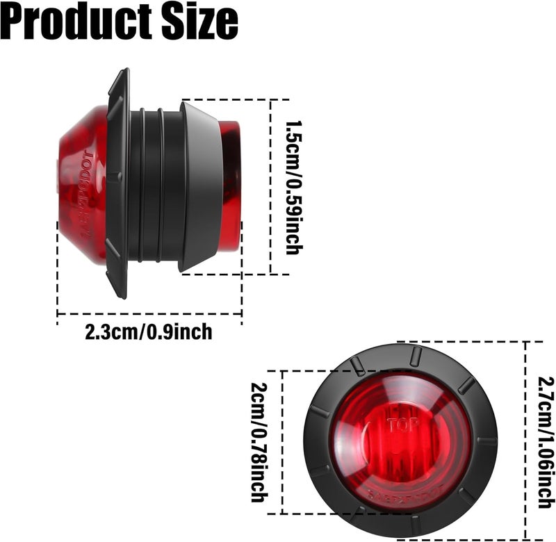 ALFU 10PCS Red 3/4" 12V LED Boat Interior Lights Marine Navigation Lights Clearance Marker Lights Round Bullet Side Indicator Lamps for Truck, Trailer, RV, Van, Boat, Bus, Caravan - Image 3